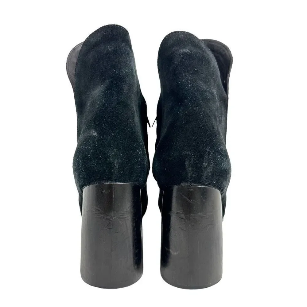Calleen Cordero Black Suede Chunky Heel Ankle Boots , size 10